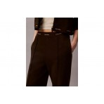 Calvin Klein Logo Waistband Wide Leg Γυναικείο Παντελόνι Φόρμας Καφέ