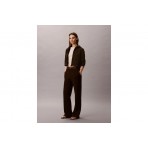 Calvin Klein Logo Waistband Wide Leg Γυναικείο Παντελόνι Φόρμας Καφέ