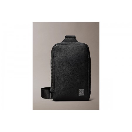 Calvin Klein Saffiano Emblem Logo Ανδρικό Τσαντάκι Χιαστί Μαύρο