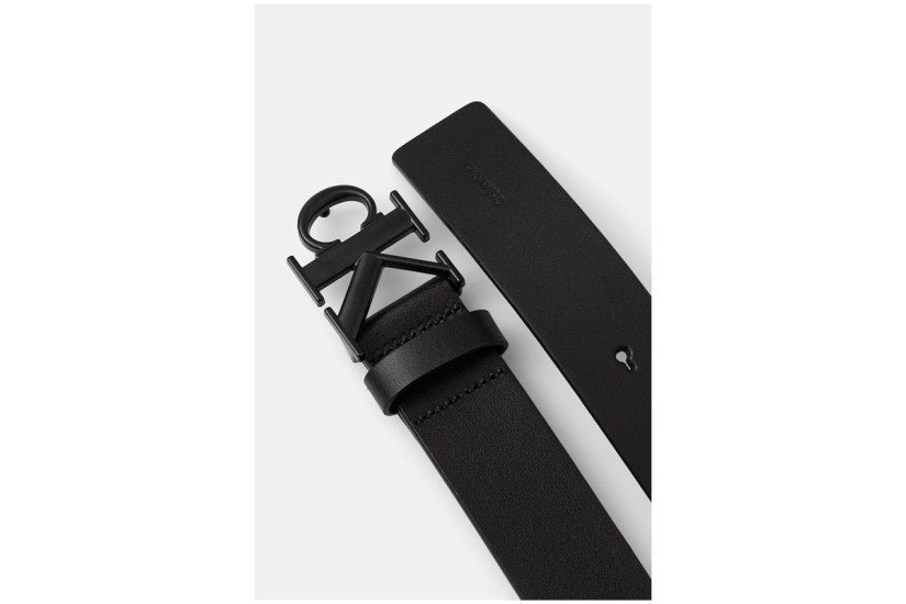 Calvin Klein Leather Monogram Logo Ανδρική Casual Ζώνη Μαύρη
