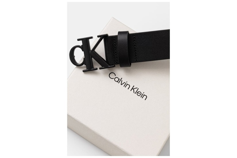 Calvin Klein Leather Monogram Logo Ανδρική Casual Ζώνη Μαύρη