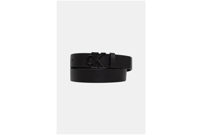 Calvin Klein Leather Monogram Logo Ανδρική Casual Ζώνη Μαύρη