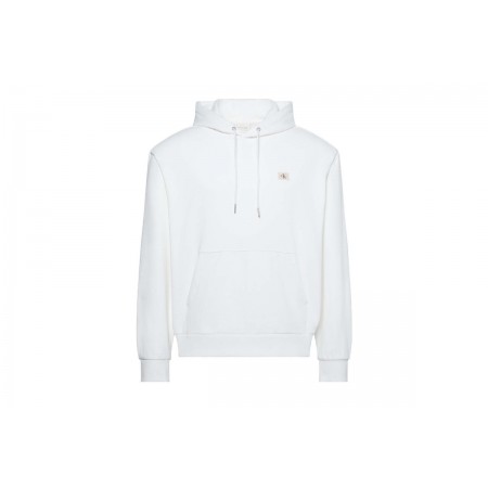 Calvin Klein Cotton Terry Badge Ανδρικό Φούτερ με Κουκούλα Λευκό