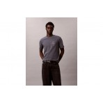 Calvin Klein Embroidered Logo Ανδρικό Κοντομάνικο T-Shirt Γκρι Σκούρο