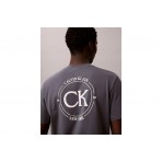 Calvin Klein Embroidered Logo Ανδρικό Κοντομάνικο T-Shirt Γκρι Σκούρο