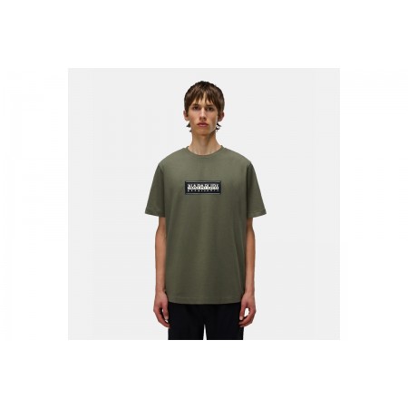 Napapijri Box Logo Ανδρικό Κοντομάνικο T-Shirt Χακί