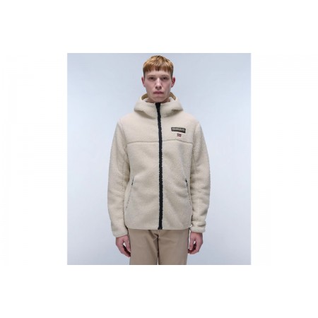 Napapijri T-Tynik Ανδρική Ζακέτα Fleece με Κουκούλα Εκρού