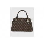 Guess Noelle Logo 4G Γυναικείο Τσαντάκι Χιαστί - Ώμου Μαύρη, Καφέ