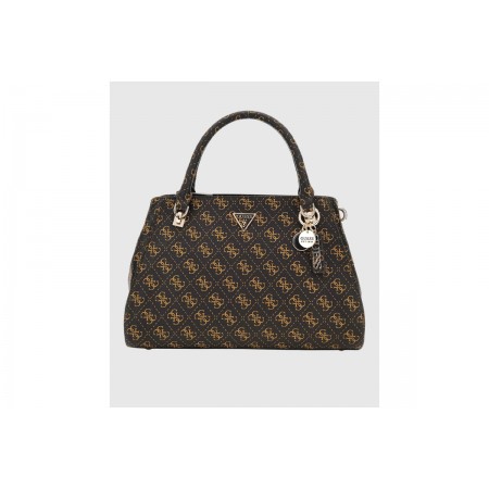 Guess Noelle Logo 4G Γυναικείο Τσαντάκι Χιαστί - Ώμου Μαύρη, Καφέ