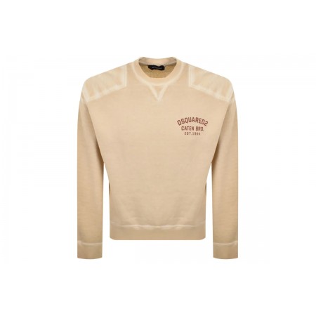 Dsquared2 Cipro Loose Fit Μακρυμάνικη Μπλούζα με Λαιμόκοψη Μπεζ