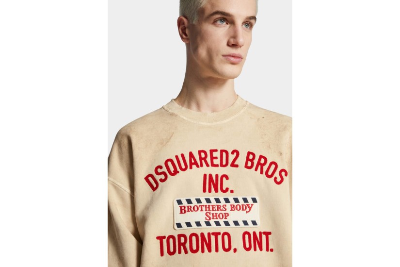 Dsquared2 Relax Fit Dirty Ανδρική Μακρυμάνικη Μπλούζα Εκρού