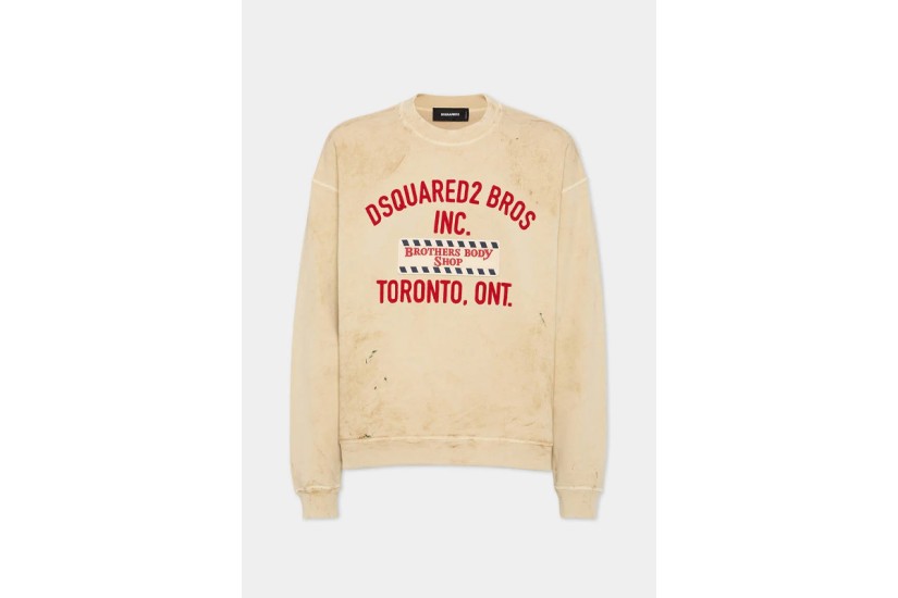 Dsquared2 Relax Fit Dirty Ανδρική Μακρυμάνικη Μπλούζα Εκρού