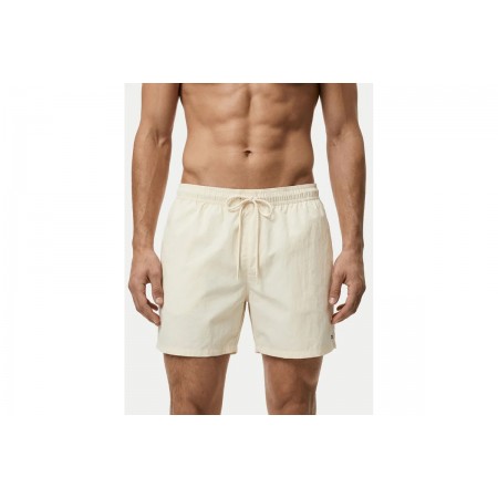 Tommy Jeans Flag Embroidery Mid Length Ανδρικό Μαγιό Σορτς Εκρού