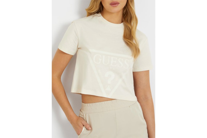 Guess Adele Γυναικείο Κοντομάνικο Crop Top Μπεζ, Καφέ