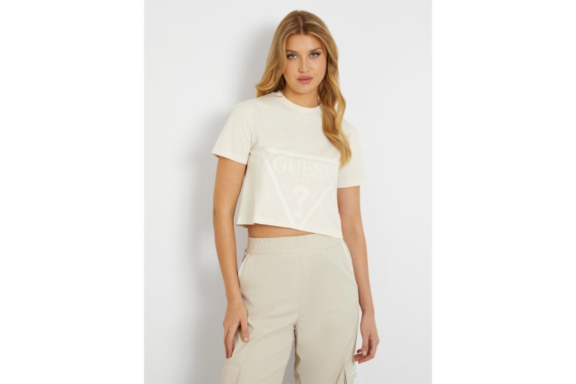 Guess Adele Γυναικείο Κοντομάνικο Crop Top Μπεζ, Καφέ