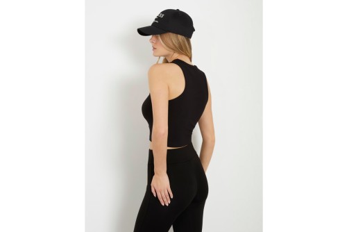 Guess Rib Knit Crop Top Αμάνικο Γυναικείο (V3GP19K8RT2 JBLK)