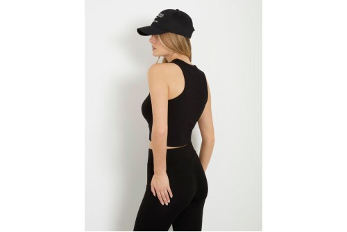 Guess Rib Knit Crop Top Αμάνικο Γυναικείο (V3GP19K8RT2 JBLK)