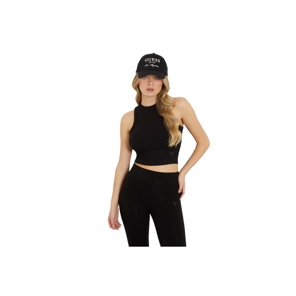 Guess Rib Knit Crop Top Αμάνικο Γυναικείο (V3GP19K8RT2 JBLK)