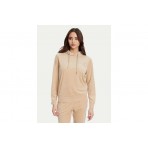 Guess Rhinestone Logo Velvet Γυναικείο Φούτερ με Κουκούλα Μπεζ