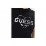 Guess Γυναικεία Κοντομάνικη Μπλούζα Μαύρη