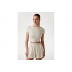 Guess Γυναικείο Κοντομάνικο Crop Top Μπεζ