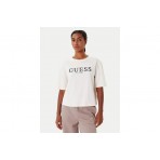 Guess Boxy Logo Γυναικείο Κοντομάνικο T-Shirt Εκρού