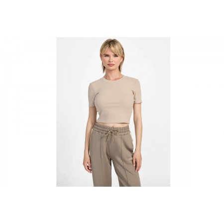 Guess Ribbed T-Shirt Crop Γυναικείο 