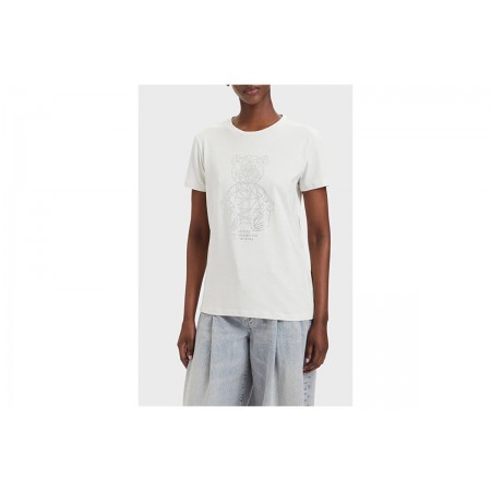 Guess Romy Γυναικείο Κοντομάνικο T-Shirt Εκρού, Ασημί