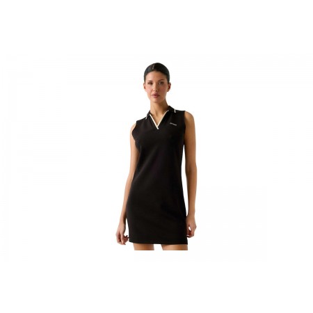 Guess Sleeveless Polo Γυναικείο Φόρεμα Mini Μαύρο, Εκρού