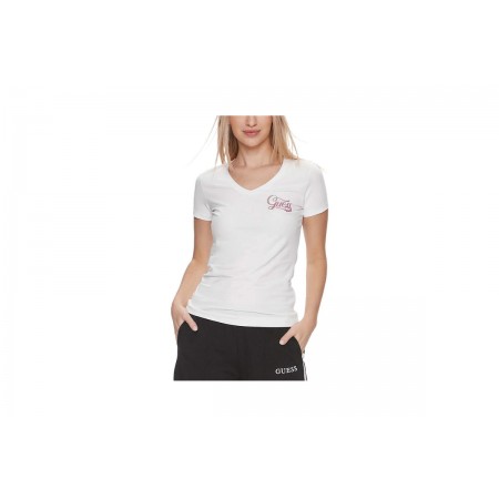 Guess Shaded Glitter Γυναικείο Κοντομάνικο T-Shirt Λευκό