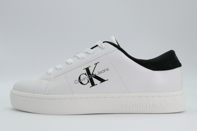 Calvin Klein Ανδρικά Δερμάτινα Sneakers Λευκά, Μαύρα