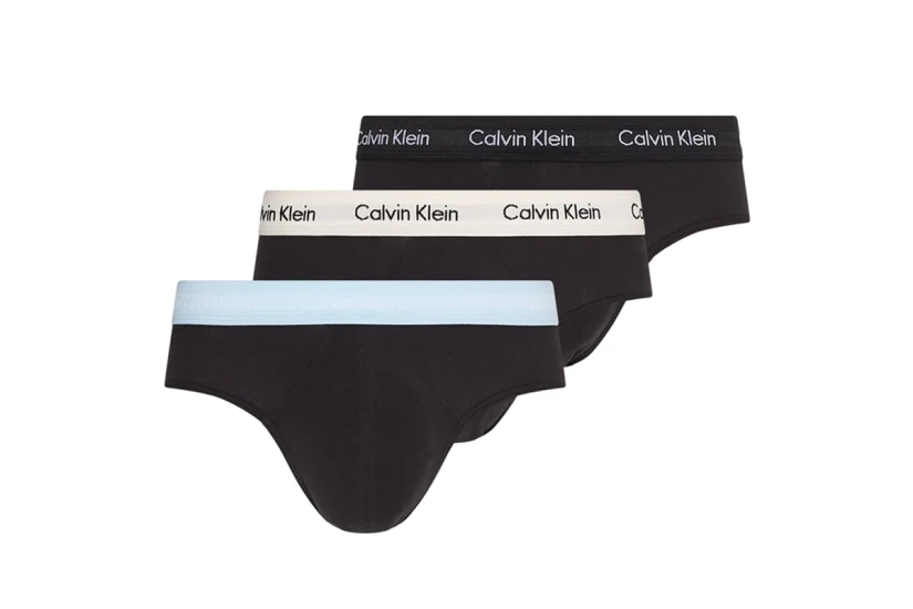 Calvin Klein Cotton Stretch Ανδρικά Εσώρουχα Σλιπ Μαύρα, Σιέλ, Εκρού 3 Τεμάχια