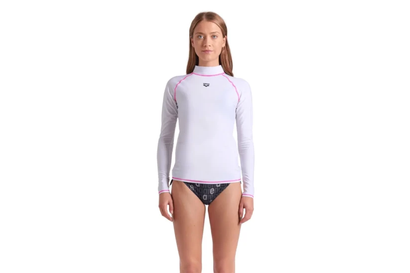 Arena Rash Vest Graphic Γυναικεία Μακρυμάνικη Μπλούζα UV Protection Λευκή