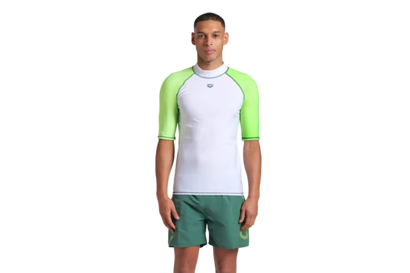 Arena Rash Vest Graphic Ανδρική Κοντομάνικη Μπλούζα UV Protection Λευκή, Λαχανί