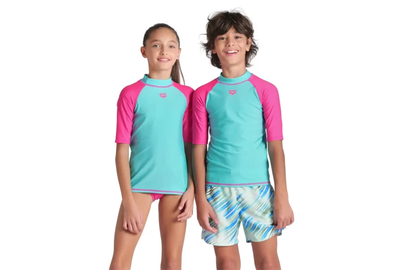 Arena Rash Vest Graphic Παιδική Κοντομάνικη Μπλούζα UV Protection Βεραμάν, Φούξια