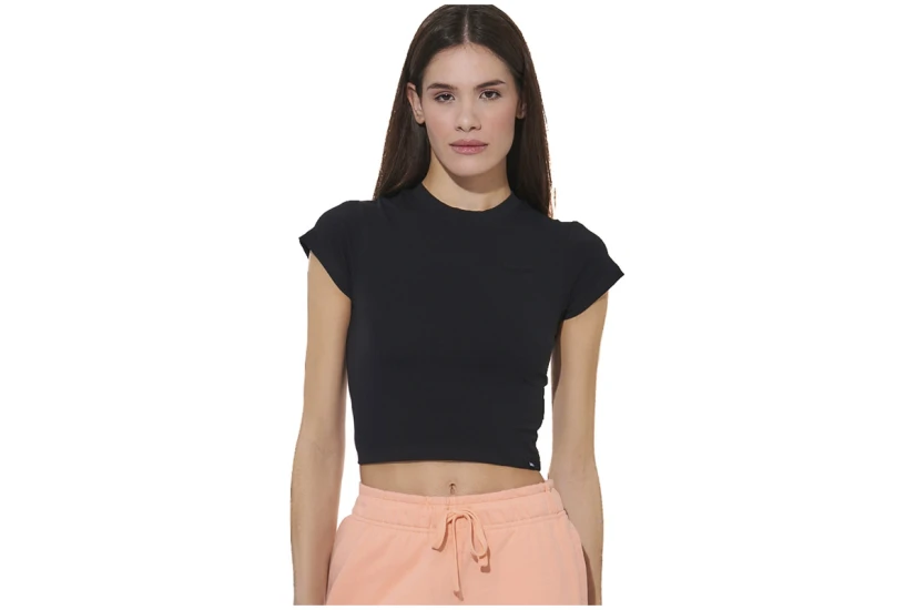 Body Action Stretch Jersey Γυναικείο Κοντομάνικο Cropped T-Shirt Μαύρο