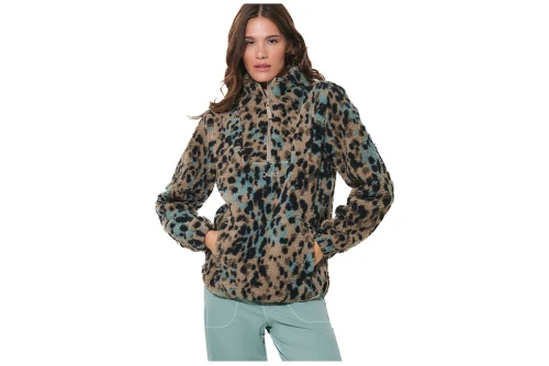Body Action Printed Μπλούζα Sherpa Με Φερμουάρ Γυναικεία (061620 MOCHA ANIMAL-05E)