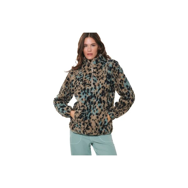 Body Action Printed Μπλούζα Sherpa Με Φερμουάρ Γυναικεία (061620 MOCHA ANIMAL-05E)