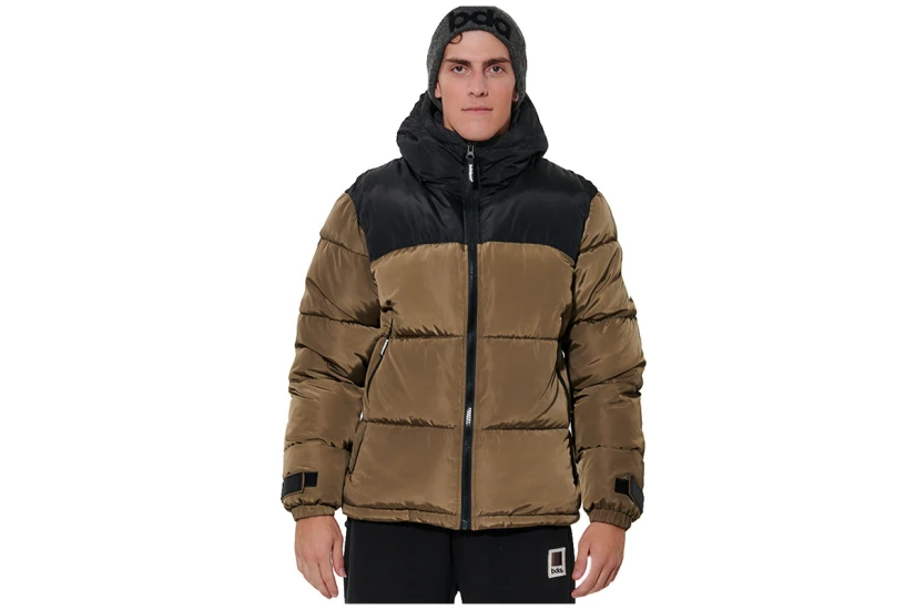 Body Action Two-Tone Μπουφάν Puffer Ανδρικό (073621 CROCODILE GREEN-BLACK)