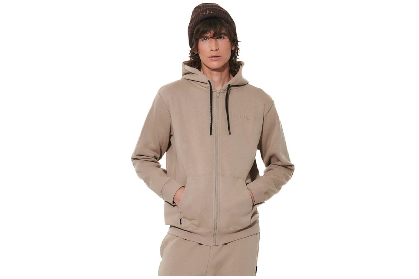 Body Action Through Fleece Ανδρική Βαμβακερή Ζακέτα με Κουκούλα Μπεζ
