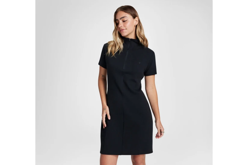 Converse Half-Zip Mock Neck Γυναικείο Κοντομάνικο Φόρεμα Mini Μαύρο