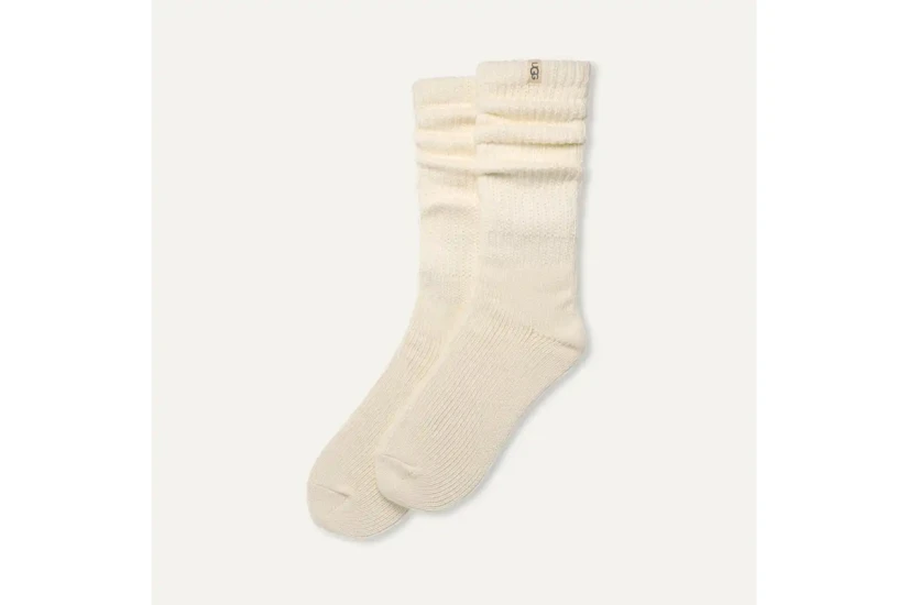 Ugg Tyla Slouchy Crew II Γυναικείες Ψηλές Κάλτσες Εκρού 1 Ζευγάρι