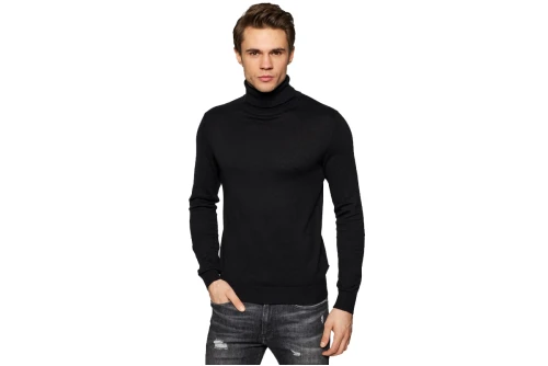 Jack And Jones Jjeemil Knit Roll Neck Noos Μπλούζα Με Ψηλό Λαιμό Ανδρική (12157417 BLACK)