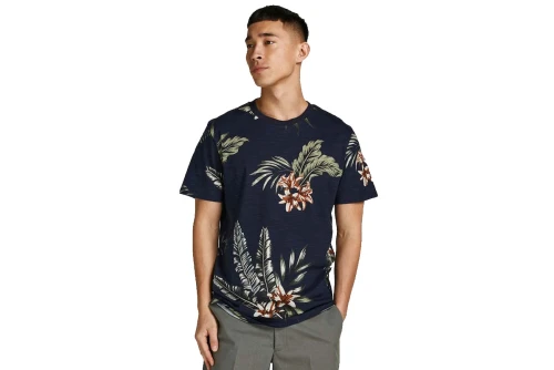 Jack And Jones Jprblatropic Aop Ss Tee Crew Neck Sn T-Shirt Ανδρικό (12203764 NAVY BLAZER)