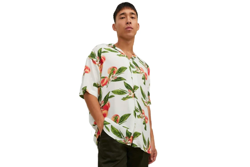 Jack And Jones Jorluke Flores Resort Ανδρικό Κοντομάνικο Πουκάμισο Λευκό, Πράσινο, Κόκκινο