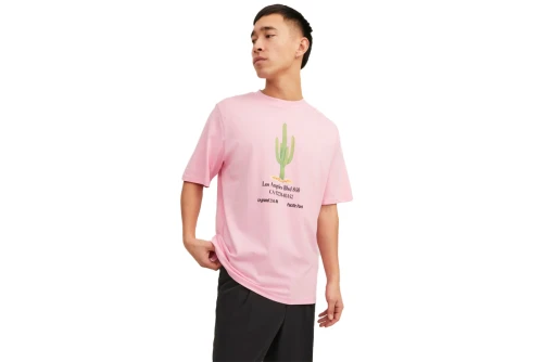 Jack And Jones Jorgrocery Tee Ss Crew Neck T-Shirt Ανδρικό (12230754 PRISM PINK)
