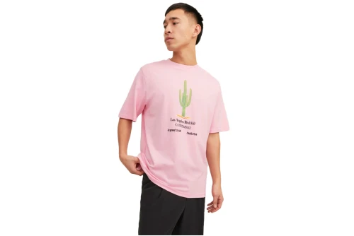 Jack And Jones Jorgrocery Tee Ss Crew Neck T-Shirt Ανδρικό (12230754 PRISM PINK)
