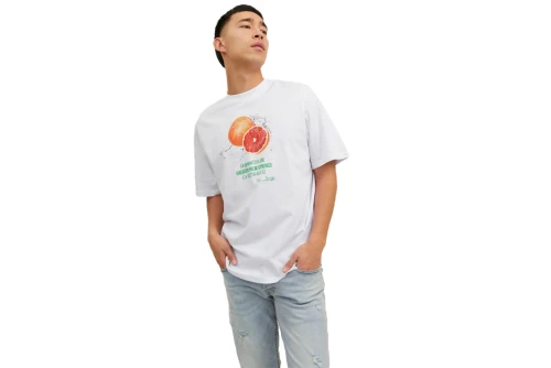 Jack And Jones Jorgrocery Tee Ss Crew Neck T-Shirt Ανδρικό (12230754 WHITE-FRUIT FRON)