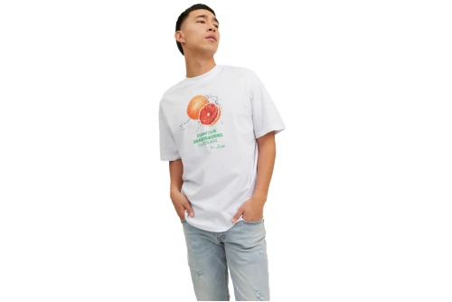 Jack And Jones Jorgrocery Tee Ss Crew Neck T-Shirt Ανδρικό (12230754 WHITE-FRUIT FRON)