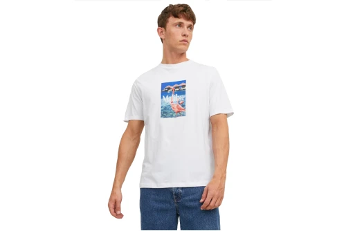 Jack And Jones Jorpalma Photo Tee Ss Crew Neck T-Shirt Ανδρική (12234294 BRIGHT WHITE)